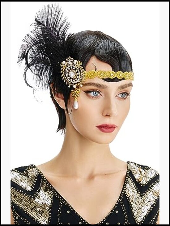 1920s Flapper Headband Vintage Wedding Feather Headpiece with Crystals and main image 4